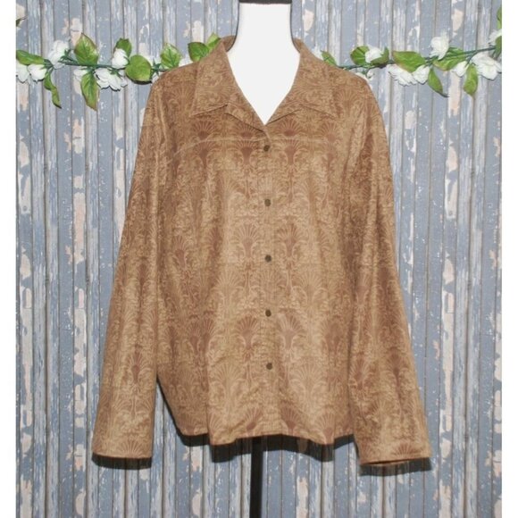 Liz Claiborne Women's Brown Jacket Plus Size 22W Floral Button Up So Soft Shaket - Picture 1 of 7